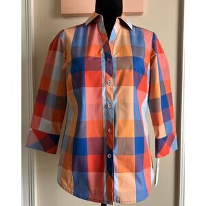 Foxcroft Wrinkle Free Fiesta Buffalo Plaid Shirt sz 4 Shaped